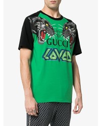 Gucci Over Tiger Head Print Cotton T Shirt