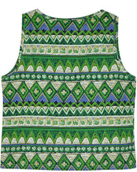 Choies Green Sleeveless Shirt In Folk Print