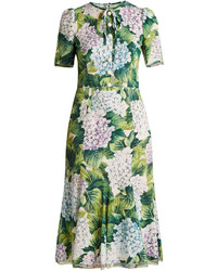 Dolce & Gabbana Hydrangea Print Fluted Hem Cady Dress