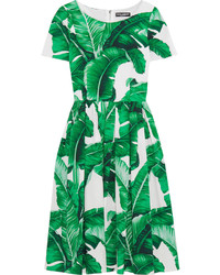 Dolce & Gabbana Printed Cotton Poplin Dress Green