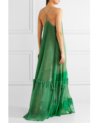 Stella McCartney Lace Paneled Printed Silk Blend Georgette Gown Green