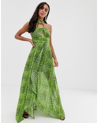 ASOS DESIGN Maxi Dress In Neon Snake Print With Detail