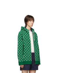 Gucci Green And Off White Wool Gg Zip Hoodie