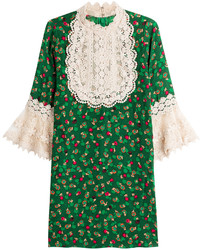 Anna Sui Printed Silk Dress With Lace