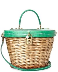 Dolce & Gabbana Banana Leaf Print Leather And Wicker Basket Bag