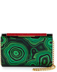 Green Print Leather Clutch