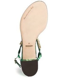 Dolce & Gabbana Banana Leaf Leather Block Heel T Strap Sandals
