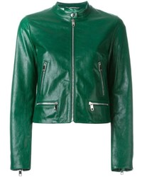 Green Print Leather Jacket