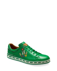 Green Print Leather Low Top Sneakers