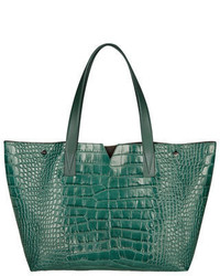Green Print Leather Tote Bag