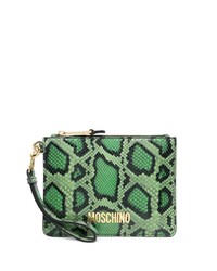 Green Print Leather Zip Pouch