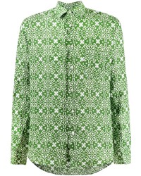 Green Print Linen Long Sleeve Shirt