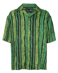 Green Print Linen Short Sleeve Shirt