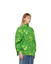 Balenciaga Green Silk Floral Twisted Blouse