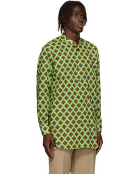 Dries Van Noten Green Voile Collarless Shirt