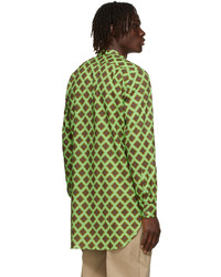 Dries Van Noten Green Voile Collarless Shirt