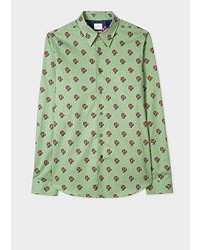 Paul Smith Tailored Fit Light Green Blooming Flowers Print Shirt