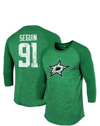 FANATICS Branded Tyler Seguin Kelly Green Dallas Stars Name Number Tri Blend Raglan 34 Sleeve T Shirt