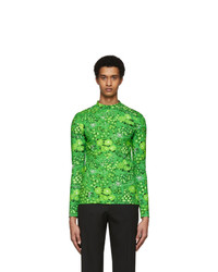 Balenciaga Green Stretch Flowers T Shirt