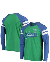 STARTE R Greenroyal Seattle Seahawks Throwback League Raglan Long Sleeve Tri Blend T Shirt