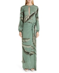 Johanna Ortiz Palm Print Silk Maxi Dress