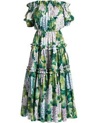 Dolce & Gabbana Hydrangea Print Off The Shoulder Tiered Dress