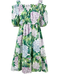 Dolce & Gabbana Off Shoulder Hydrangea Print Dress