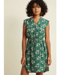 ModCloth A Way With Woods Sleeveless Shirt Dress In Fern In Xl Knee Length