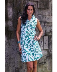 Balinese Paradise Retro Style Silk Screen Print Cotton Shirtdress From Bali