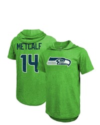 Majestic Threads Dk Metcalf Neon Green Seattle Seahawks Player Name Number Tri Blend Hoodie T Shirt