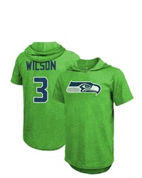 Majestic Threads Russell Wilson Neon Green Seattle Seahawks Player Name Number Tri Blend Hoodie T Shirt
