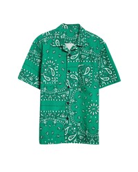 Sacai Bandana Print Short Sleeve Button Up Camp Shirt In Green At Nordstrom