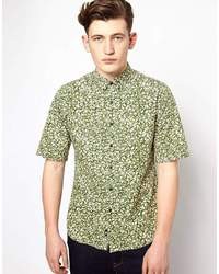Farah Vintage Shirt With Floral Print In Slim Fit Green