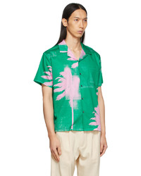 DOUBLE RAINBOUU Green Pink Palm Camp Shirt