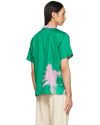 DOUBLE RAINBOUU Green Pink Palm Camp Shirt