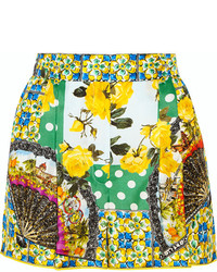 Dolce & Gabbana Printed Silk Satin Shorts Green