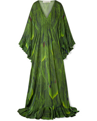 Green Print Silk Evening Dress