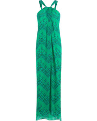 Green Print Silk Maxi Dress