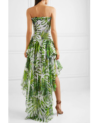 Caroline Constas Lola Asymmetric Ruffled Smocked Printed Silk Chiffon Dress