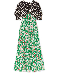 Green Print Silk Midi Dress