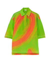 Green Print Silk Short Sleeve Button Down Shirt
