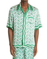 Casablanca Short Sleeve Silk Button Up Shirt In Green Ping Pong Monogram At Nordstrom