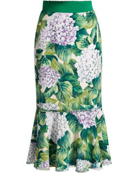 Dolce & Gabbana Hydrangea Print Ruffled Hem Cady Skirt