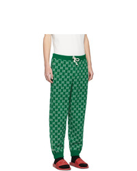 Gucci Green And Off White Wool Gg Lounge Pants