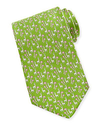 Salvatore Ferragamo Giraffe Print Silk Tie Green