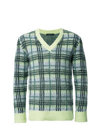 Green Print V-neck Sweater
