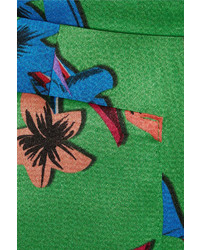 Etro Floral Print Hammered Silk Satin Wide Leg Pants Green