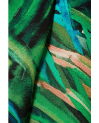Elie Saab Printed Silk Georgette Wide Leg Pants Green