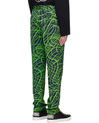 Moschino Navy Green Wave Line Trousers