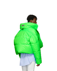 Vetements Reversible And Convertible Green Down Fluorescent Puffer Jacket